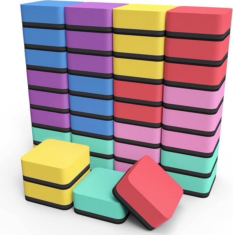 MaxGear Dry Erase Erasers, 36 Pack Magnetic Whiteboard Dry Erasers for Classroom, Mini Whiteboard Cleaning Pads, Chalkboard Wiper Teacher Supplies for School, Office, Home, 6 Color Set, 2 x 2 Inch - Image 1